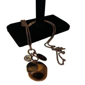 Premier Designs Tri Tone Silver Gold Copper 21" Lariat Hammered Pendant Necklace